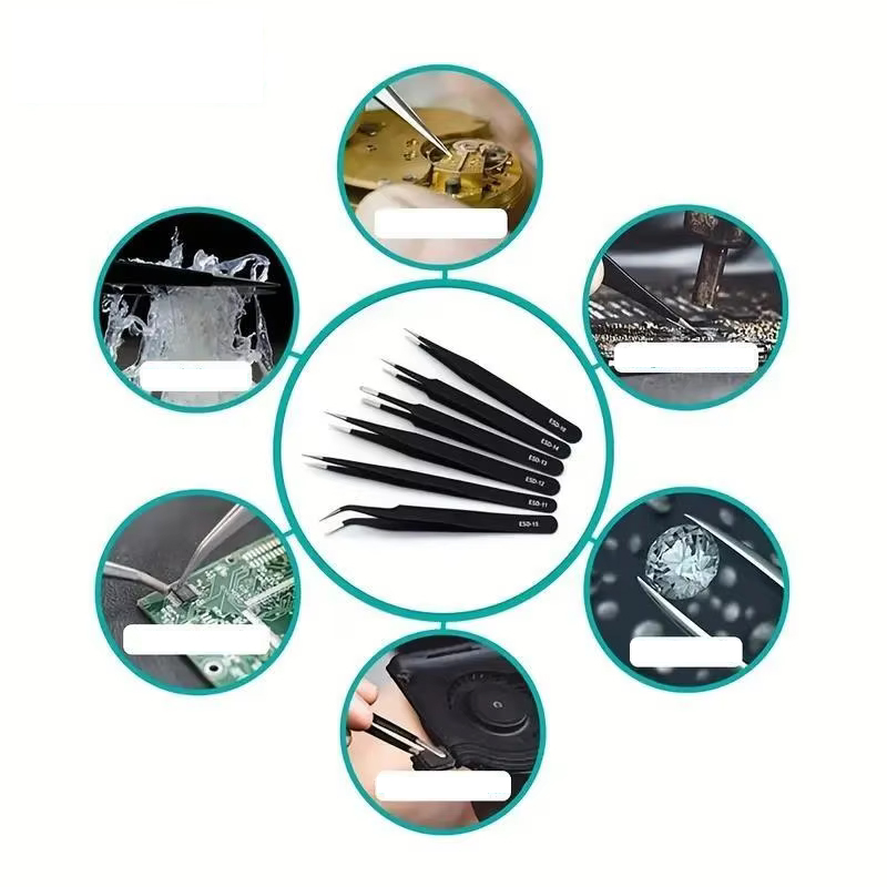 Electronics Repair Tools - 6-teiliges ESD Antistatik-Edelstahl-Pinzetten-Set Reparaturwerkzeuge für Elektronik-Reparatur